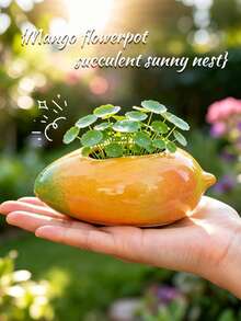 1/2pcs Creative Mango Shaped Resin Succulent Planter, Mini Plant Container, Cute Fruit Design Indoor Home Decor Flower Pot - Mango Mini Vase - View 4