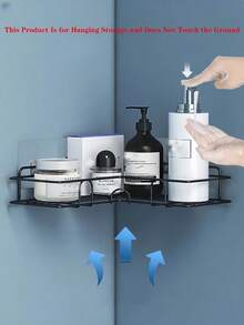 2pcs Easy Install Corner Shower Caddy - No Drilling Metal Bathroom Shelf For Toiletries And Storage, Bathroom Shower Curtain Set - Black - View 9
