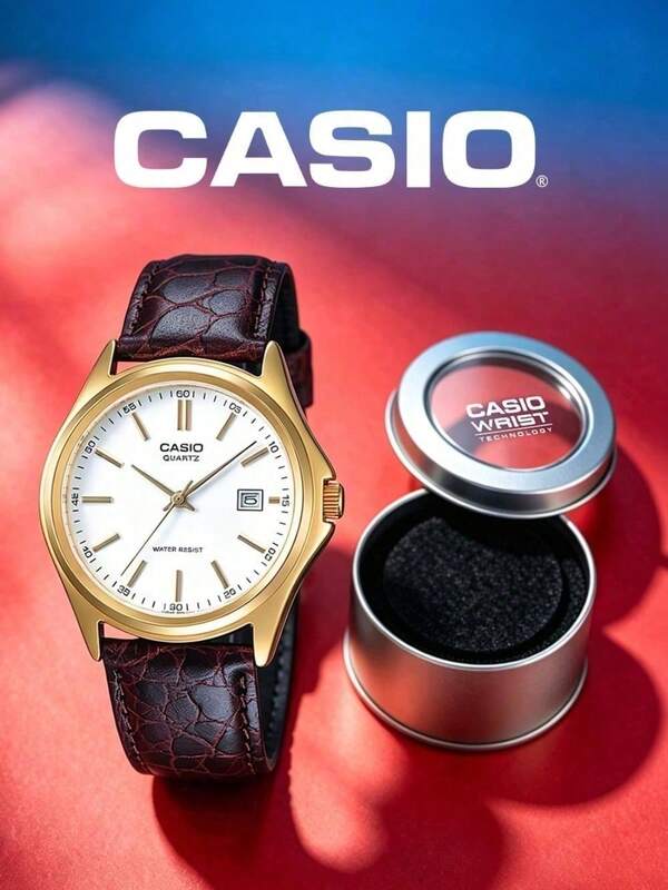 Casio DRESS Series Fashion Minimalist Casual Business Pointer Roman Numeral Date Display Quartz Movement Genuine Leather Strap Japanese/Korean Style Ladies Watch, White Dial MTP-1183Q-7A