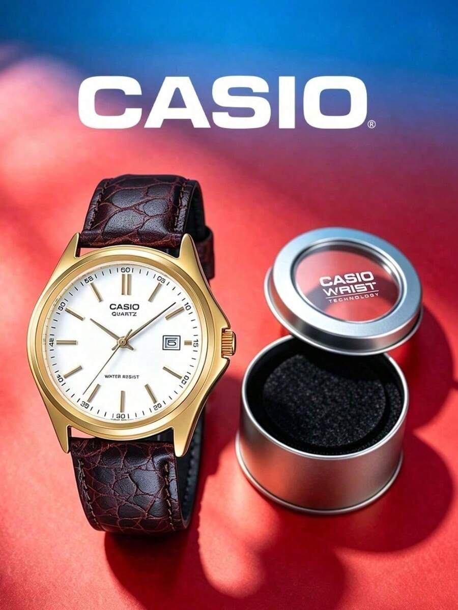 Casio DRESS系列时尚简约休闲商务指针式罗马数字日期显示石英机芯真皮表带日韩风格女士腕表,白色表盘 MTP-1183Q-7A - 白色 - 查看 1