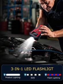 LED Emergency Air Pump With Rechargeable Lithium Battery - Portable Air Compressor For Car, Bicycle, Motorcycle And Sports Balls - Smart Digital Display, Easy To Use, Multi-Function Tool, Tire Inflator Digital Display Air Pump, Compact - Multicolor - View 7
