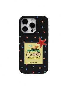 1 pièce Étui de téléphone en TPU à bord droit avec motif de slogan d'étoile personnalisé à la mode, antichoc et liquide noir. Convient pour iPhone 16 Pro Max/16/16 Pro/16 Plus/15/15 Pro Max/15 Pro/11/12/13/14 Pro Max/11 Pro/11 Pro Max/12 Pro/12 Pro Max/13 Pro/13 Pro Max/14 Pro/14 Pro Max. Étui souple avec un toucher élégant - Multicolore - Voir 4