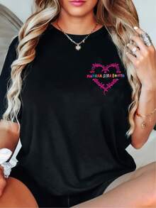 Camiseta estampada 'Manana Sera Bonito', cuello redondo y manga corta para verano y primavera, Ropa de mujer - Negro - Ver 9