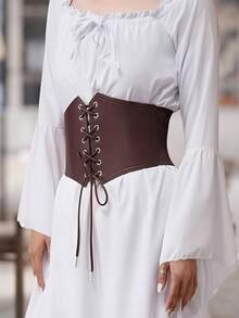 1pc Women's Renaissance Style Coffee Brown Court Style Sexy Transparent Lace Waist Cincher, Suitable For Halloween Night Party Or Daily Outfit Matching - Brown - View 4