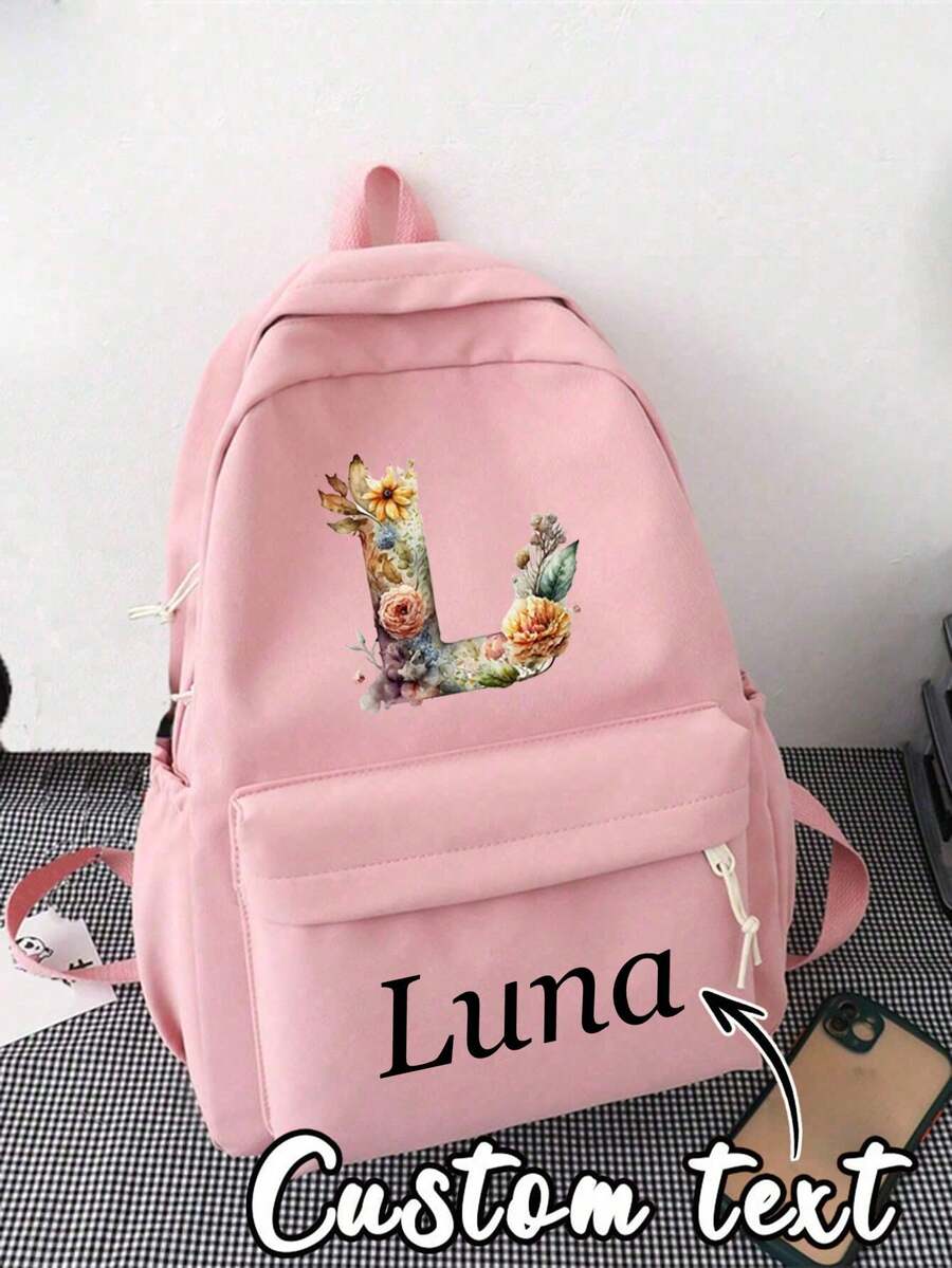 1pc Customized Fashion Travel Backpack, Personalized 26 Letter Backpack, Personalized Nylon Solid Color Casual Backpack, Customized Personalized Backpack, Customized Exclusive Name Casual Backpack, Student School Season, Class, Travel, Unisex, Student Backpack - Multicolor - View 1