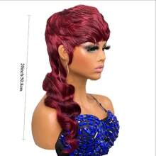 A Short Bangs, Single-Sided Drooping Wave Wig, With A Sharp And Short Skull Top Cut That Is Neat And Eye-Catching, Suitable For Casual Shopping, Niche Socializing, And  Carnival Parties, Dance Party Outfits, And Cool Cosplay Styles - Red - View 2