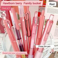 7pcs/Set Retractable Ballpoint Pens, Assorted Colors, Quick-Drying Ink, Suitable For Students And Office Use - Redwood - View 3