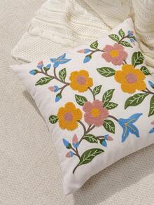 1pc Modern Minimalist Floral Leaf Embroidery Throw Pillow Cover, Spring/Summer Flower Embroidered Decorative Pillowcase, Suitable For Indoor Decor, All-Season Use, Pillow Insert Not Included - Multicolor - View 6
