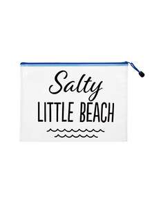 防水時尚海灘包，印有「Salty Little Beach」波浪圖案，大容量透明化妝包，尼龍拉鍊，輕巧便攜，適合春夏收納，非常適合游泳、海灘、潛水和夏季度假旅行 - 彩色 - 查看 15