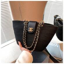 Woven Women's Bags, Summer Beach Bags, Hand-Woven Straw Bags, Boho-Style Tote Bags, Retro Shoulder Bags, Hand-Woven Raffia Bags, Travel Bags And Beach Handbags For Women, Gifts For Women - 黑色 - 查看 1