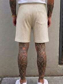 Men's Casual Drawstring Wide-Leg Knit Shorts - Beige - View 4