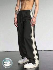 1 pieza Pantalones casuales, deportivos, para exteriores, de uso diario, versátiles, cómodos y transpirables con empalme de color contrastante, adecuados para primavera, verano, otoño e invierno - Café integral - Ver 1