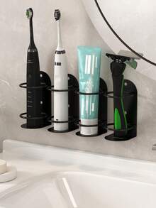 1 pieza Soporte para cepillo de dientes, Organizador de cepillo de dientes eléctrico, Caja de almacenamiento de 3 ranuras para el baño, Soporte multifuncional para cepillo y pasta de dientes - Accesorio de ducha esencial - Negro - Ver 11