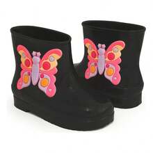 Girls' Mid-Calf Butterfly Rain Boots - Black - View 4