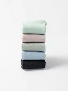 1/5 Pairs Random Color Basic Black & White, Cute Pink, Comfortable Breathable Sweat-Absorbent Socks, Suitable For School, Sports, Commuting, Ankle Socks - Multicolor - View 3