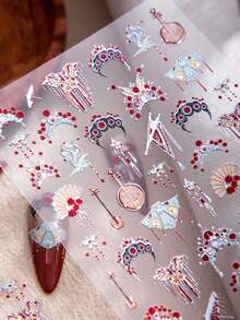 Pegatinas de uñas con diseño de fénix y corona estilo chino con efecto láser dorado, estilo Ins. Pegatinas de uñas de dibujos animados divertidas, con efecto 5D en relieve, tema exquisito, fácil decoración de uñas DIY, regalos para fiestas, pegatinas para decorar vasos y teléfonos - Multicolor - Ver 4
