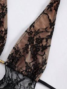 Swim  Conjunto de traje de baño de 3 piezas con parte superior de bikini halter sin espalda con encaje y cuentas, Bottom fruncida y falda de encaje, un conjunto de ropa de baño sexy y atrevido de vanguardia para mujeres, adecuado para primavera, vuelta al colegio, festival de música, vacaciones, San Valentín, Año Nuevo, Día de la Madre, Día Internacional de la Mujer, salida familiar - Café integral - Ver 10