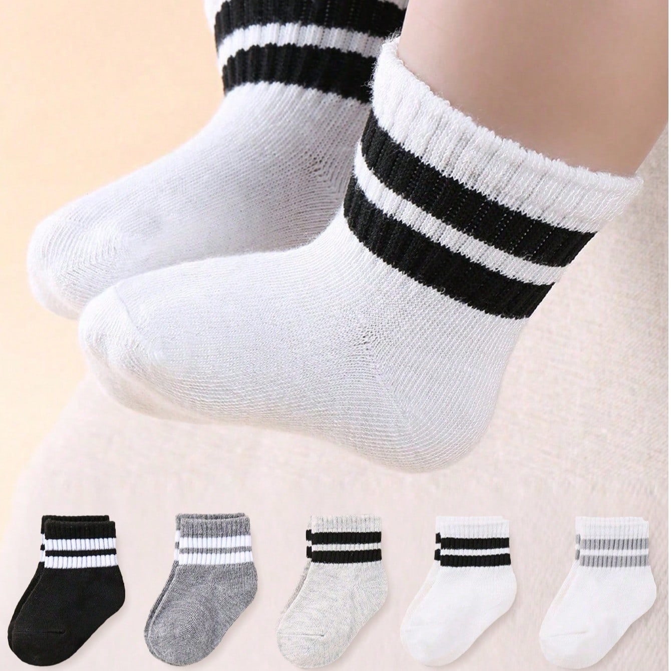 10/5/1 Paio di calzini unisex per neonati, calzini per neonati e bambini piccoli, calzini semplici e casual per autunno/inverno, adatti per bambini e