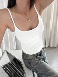 Women's Solid Color Comfortable Spring/Summer Minimalist Casual Tank Top Vest, Chocolate Simple Versatile Sexy Girl Velvet Undershirt, Fitted Casual Soft Velvet Lingerie, Suitable For Travel, School, Daily Dates, Commuting, Vacation Wear White - White - View 11