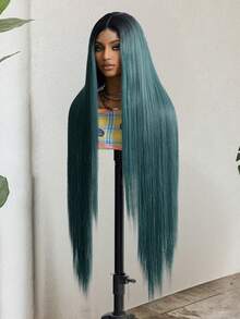 42 Inch Extra Long Deep Green U-Part Lace Front Wig, Straight Synthetic Lace Front Wig - Pre-Plucked Natural Hairline, Heat Resistant, Suitable For Cosplay And Daily Wear (Deep Green), Halloween - Multicolor - View 5