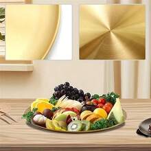 1pc Stainless Steel Gold Dessert Coffee Tray, Western Style Plate, Pizza Plate, Breakfast Coffee Tea Snack Plate, Gold Decorative Serving Tray, Birthday, Party Supplies, Thanksgiving, Easter, Christmas Gift Party (Gold), Kitchen, Christmas Gift - Gold - View 3