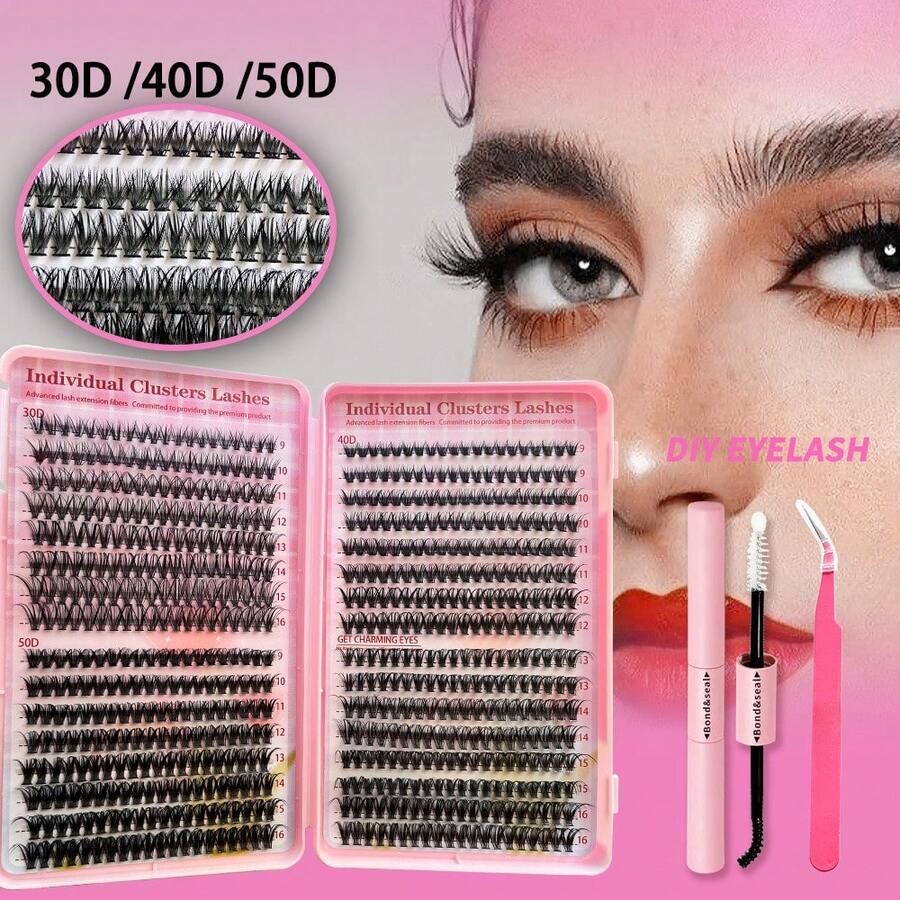 Individual False Eyelash Set, Mixed Pack 30D/40D/50D, Includes Glue And Tweezers, High Quality, Elegant, Portable, Large Capacity, Practical And Modern, Ideal For Business Trips, Vacations And Dates. - 320個 - 查看 1