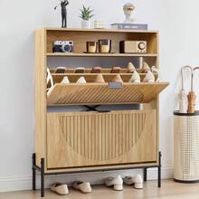 Fluted Shoe Cabinet With 2 Flip Drawers, Slim Freestanding Hidden Shoe Cabinet Organizer, Narrow Shoes Storage Rack For Entryway (-2 Drawers, 9.45" D X 31.5" W X 41.93" H) - View 3