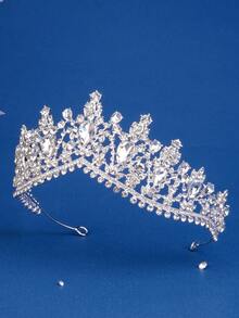 1pc Elegant Crystal Bridal Crown, Silver Rhinestone Princess Hair Accessory For Wedding, Prom, Birthday Party - Silver - View 8