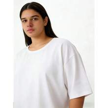 XXXL[Talla grande ]Camiseta solida de cuello redondo, camiseta informal de manga cortacon cuello redondo para uso diario, para el verano - Blanco - Ver 6