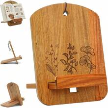 Wood Cookbook Stand For Kitchen Counter - Reversible Wooden Recipe Book Holder Stand With Cooking Measurement Conversion Card - Gift-Ready Adjustable Tablet Cook Book Holder With Charging Cable Slot - Modern Classic - View 1