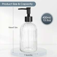 2 Pack Glass Soap Dispenser With Pump, 400ml/13.5oz Refillable Soap Dispensers With Vertical Stripe For Hand Wash & Dish Wash, Elegant Bathroom Soap Dispenser For Dishwashing Liquid, Lotion - 2件透明色 - 查看 4