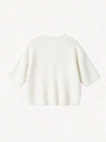 Cárdigan de punto blanco liso para mujer estilo Y2K con cuello redondo y detalles de botones para citas románticas o ropa de trabajo casual de oficina Cárdigans para mujer - Blanco - Ver 8
