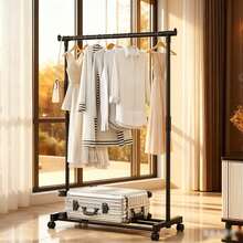 1 pieza Perchero de ropa de piso de estilo minimalista y lujoso en color negro, ligero y elegante perchero de piso con ruedas para un movimiento flexible, una sola barra puede colgar vestidos y ropa diaria, la parte inferior puede almacenar zapatos, adecuado para el almacenamiento de ropa en el dormitorio, exhibición y coordinación de probadores, agrega conveniencia y calidad a la organización de la ropa - Negro - Ver 8