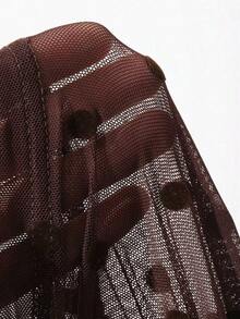 Blusa elástica de malla transparente con hombros descubiertos, para primavera/verano - Marrón 2 - Ver 4