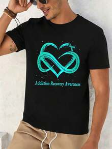 T-shirt hom me sur le thème du traitement des addictions, 100 % coton, motif graphique, style décontracté, respirant - Noir - Voir 2