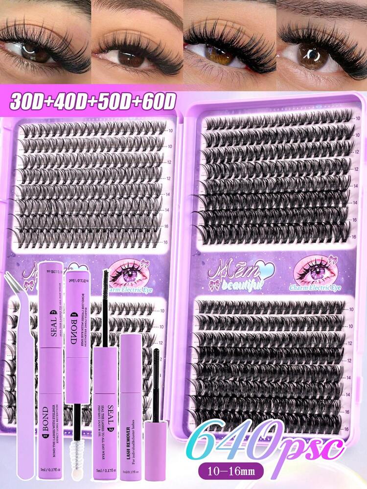 Bộ 640/560 sợi mi giả tự nhiên, độ cong D, hỗn hợp 10D+20D+30D+40D/30D+40D+50D+60D/50D+60D+80D+100D (Thích hợp cho người mới bắt đầu). Tự nhiên & nhẹ, số lượng nhiều, kiểu hoạt hình cổ điển, mi giả dạng sợi, bền & lâu trôi, thích hợp sử dụng hàng ngày/tiệc tùng/đám cưới/Giáng sinh/lễ hội âm nhạc. Bao gồm mascara, nhíp và gel tẩy trang. Kích thước nhỏ gọn tiện mang theo. - màu đen - Xem 2