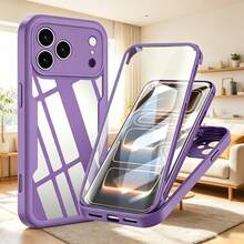 Hadaasi 1件 淡紫色貝殼膜一體式 360°全包覆 TPU+PC 2合1 壓克力雙面防摔矽膠保護殼 色塊超薄手機殼，適用於 Apple 17e/17pro/17promax/17Air/17/16pro/16promax/16plus/16/16E 以及 Galaxy S26Ultra/S26Plus/S26/S25FE/S25Ultra/S25Plus/S25/S25Edge/S24Ultra/S24Plus/A56/A36/A26/A07/A17/A55/A35/A25/A15/A24/A34/A14/A16/A06 - 紫丁香色 - 查看 2
