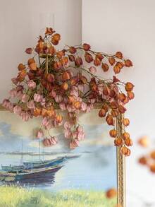 1pc Artificial Physalis Pod Artificial Lantern Spray Faux Chinese Japnese Lantern Branch 38inch Fake Fall Plant For Autumn Home Aesthetic Decor Festival Thanksgiving Decorations - Multicolor - View 6