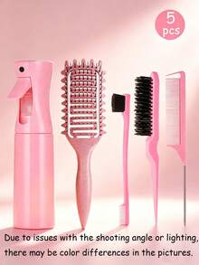 Bộ 3/5 lược và bình xịt tóc tạo kiểu sóng thư giãn, dụng cụ tạo kiểu tóc, tay cầm bằng nhựa ABS, thiết kế rỗng, bền, thích hợp sử dụng hàng ngày, tạo kiểu tóc thông thường. - Nhiều màu - Xem 10