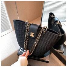 Woven Women's Bags, Summer Beach Bags, Hand-Woven Straw Bags, Boho-Style Tote Bags, Retro Shoulder Bags, Hand-Woven Raffia Bags, Travel Bags And Beach Handbags For Women, Gifts For Women - 黑色 - 查看 2