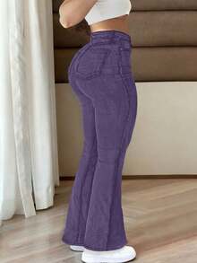 GILIPUR Jeans acampanados de talle alto para mujer estilo Y2K, pantalones vaqueros ajustados de color verde militar vintage, elásticos, elegantes y de moda, fondo versátil y casual para primavera - Morado - Ver 5
