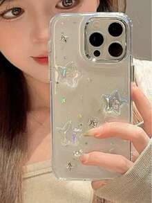 水晶雲手機殼，相容 14 Pro Max、12 Pro、13、11、8 Plus、7 Plus，防震防摔軟薄 TPU 背蓋保護殼，珠寶風透明手機殼，防刮耐用手機配件 - 無色 - 查看 2