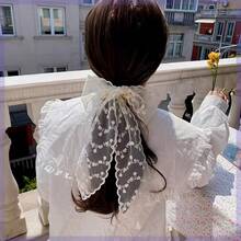 1个白色花卉蕾丝发圈，多功能，可作发绳、颈巾、腰带，时尚女士发饰 - 彩色 - 查看 6