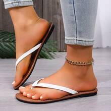 Spring/Summer New Thong Sandals, Round Toe Flat Flip Flops, Casual Indoor/Outdoor Slippers - White Brown - View 13