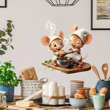 1pc Chef Mouse Kitchen Wall Sticker: Removable, Self-Adhesive, Waterproof PVC Sticker, Suitable For Living Room, Bedroom, Refrigerator, Dining Room And Home Decor - Wall Stickers - View 4
