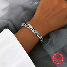 Vòng tay bạc 925 kiểu dáng cổ điển, mài mòn theo phong cách hiphop, thích hợp để đeo hàng ngày, dự tiệc, làm quà tặng cho gia đình và bạn bè, quà sinh nhật, kèm hộp quà. - Màu Bạc Cổ - Xem 7