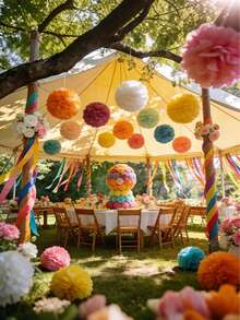 12 Pieces Or 6 Pieces Or 1 Piece Of Colorful Paper Flower Balls, Suitable For Hanging Decorations, Wedding Items, Ceiling Decorations, Outdoor Decorations, Birthday Parties, Country Weddings, Graduation Ceremonies, Mother's Day, Spring And Summer Decorations - Multicolor - View 2