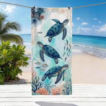 1件藍色海洋海龜圖案印花超細纖維沙灘巾 | 70*150cm 80*160cm 90*180cm | 100%聚酯纖維材質 | 防沙不黏身 | 超強吸水快乾 | 可機洗 | 輕便小巧易收納 | 輕盈保暖 | 適合游泳、海灘、露營、旅行 | 可作為野餐墊 | 也可用於海灘防曬與臨時身體遮蓋 - 彩色 - 查看 5