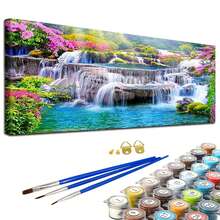成人数码油画套装 - 35.4x15.7 英寸画布，简易丙烯画套装，含画笔和颜料 - 家居装饰的完美之选，也是生日、父亲节、圣诞节、母亲节的理想礼物 - 藏蓝色 - 查看 10