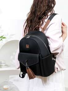 2026 New Minimalist And Versatile Solid Color Corduroy Backpack For Women, Adjustable For Daily Use, School And Travel, Gift - 黑與白 - 查看 2